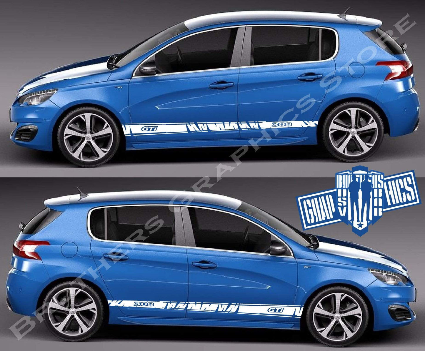 Graphics Racing Line Sticker Car Side Vinyl Stripe Fit Peugeot 308 - Brothers-Graphics
