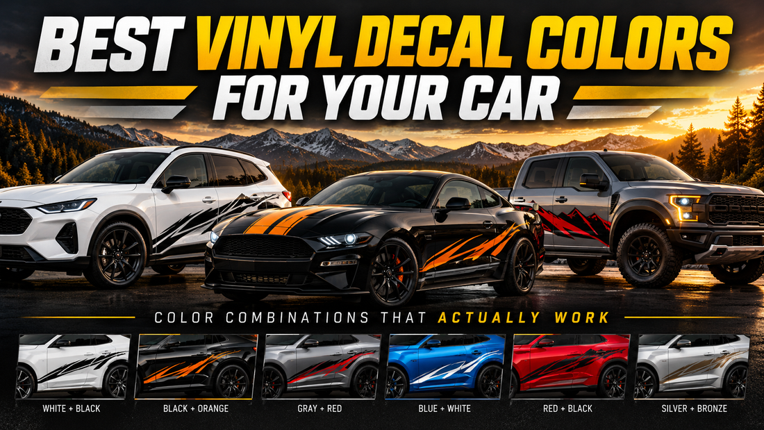 Best vinyl decal color combinations for cars, SUVs and trucks featuring black, orange, red, white and bronze automotive graphics