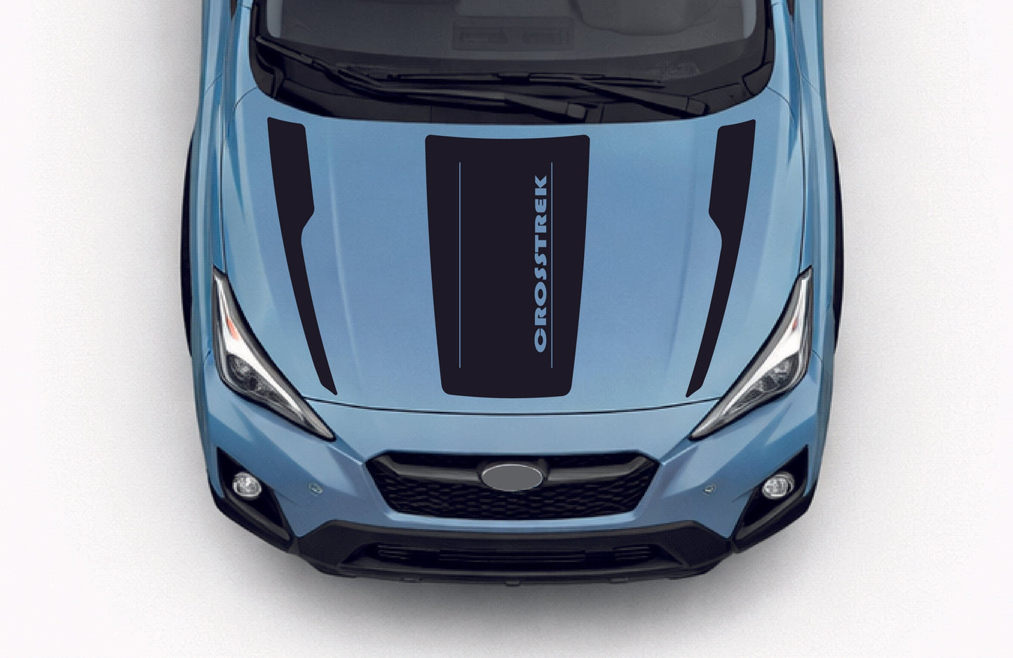 Blue car with 'Orosteck' hood decal on a white background