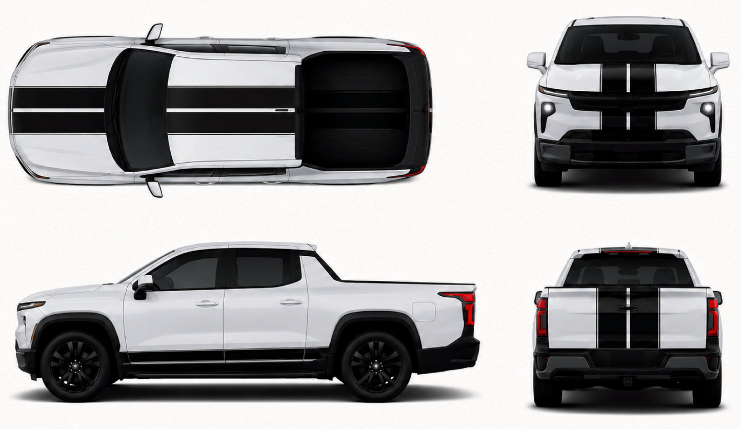Full Racing Stripe Vinyl Decals Compatible With Chevrolet Silverado EV