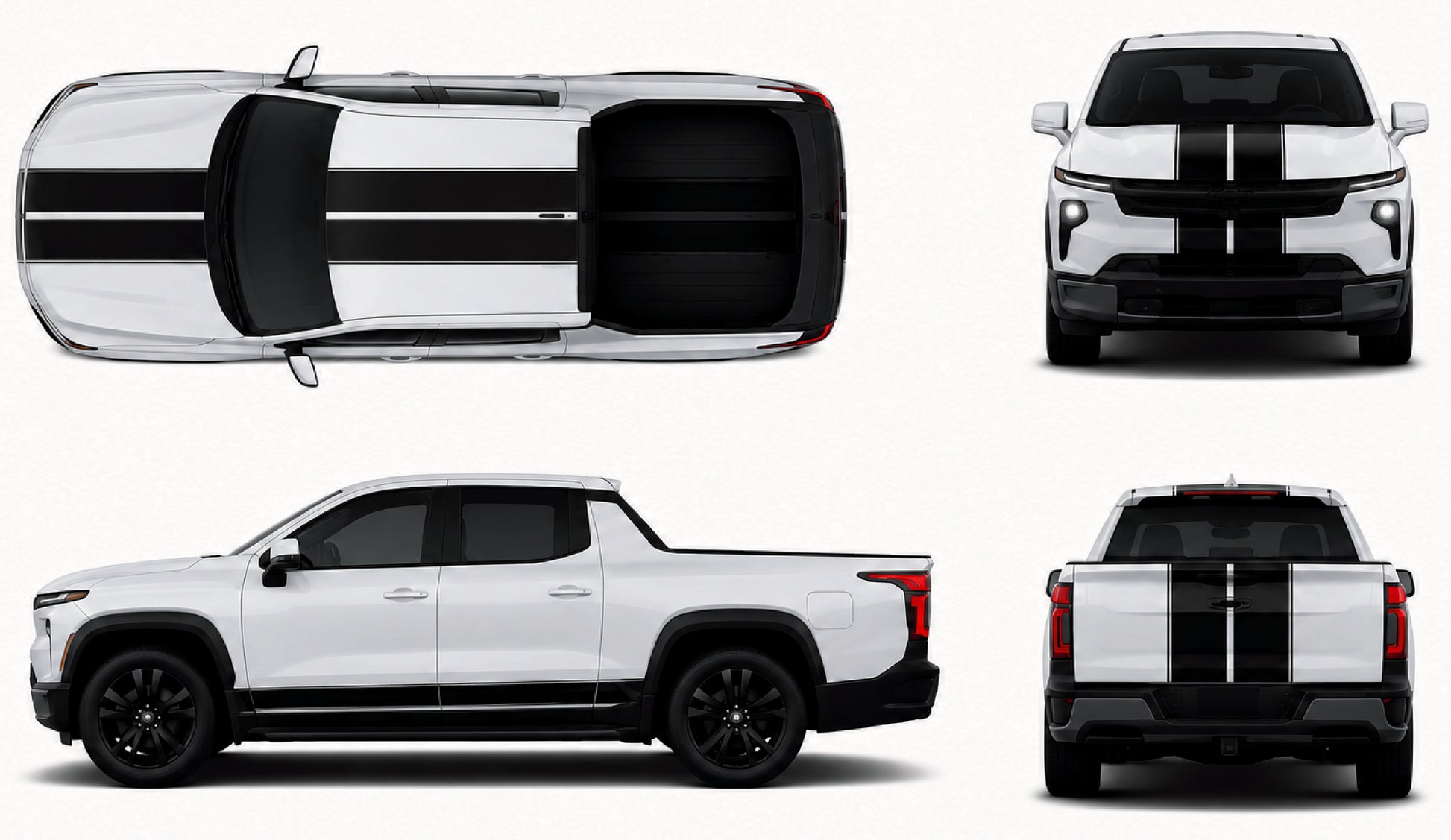 Full Racing Stripe Vinyl Decals Compatible With Chevrolet Silverado EV