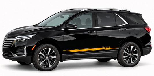 A black Chevrolet SUV with a distinctive yellow 'Volt' accent stripe along the lower side, shown from a three-quarters front angle against a white studio background.