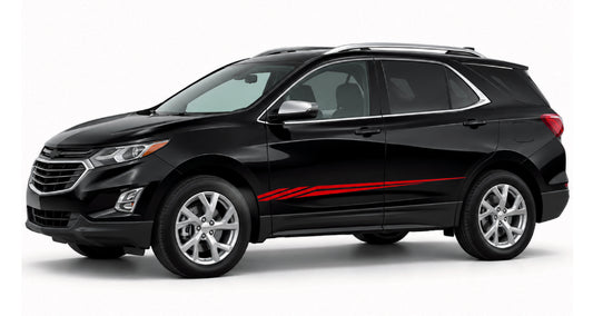 A black Chevrolet SUV with red side decals, shown from a three-quarter front angle on a white studio background.