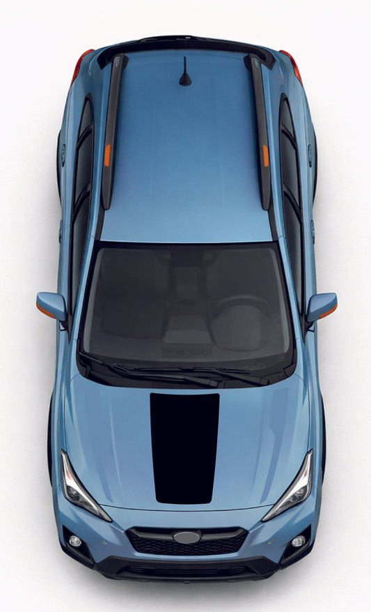 Top-down view of a blue car on a white background