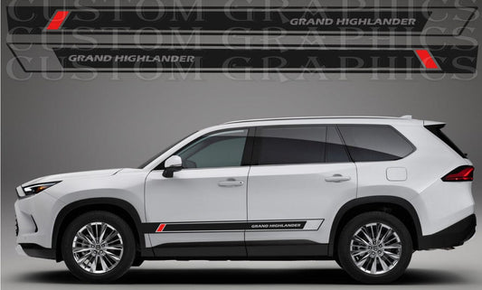 A Toyota Highlander vehicle with a custom vinyl decal design on the side, showcasing a premium quality graphic.