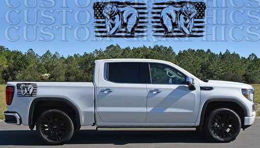 Premium Vinyl Sticker Compatible With GMC Sierra USA Flag Bear Design