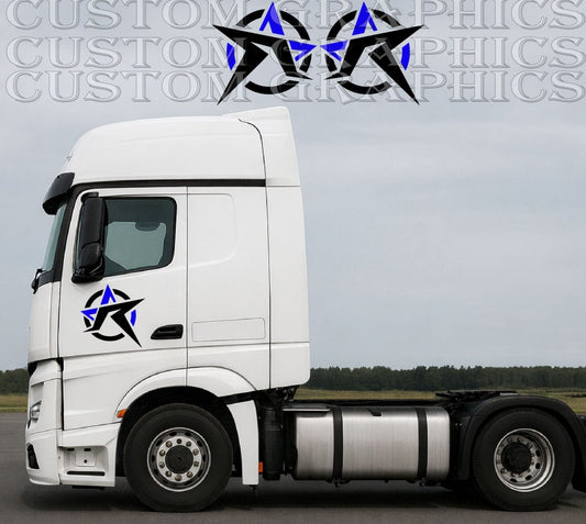 White truck with custom graphics on a road