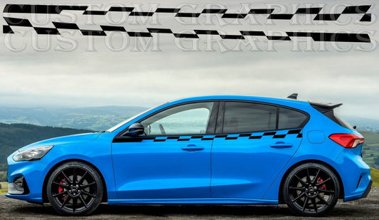 Vinyl side stripe decal installed on Ford Focus hatchback