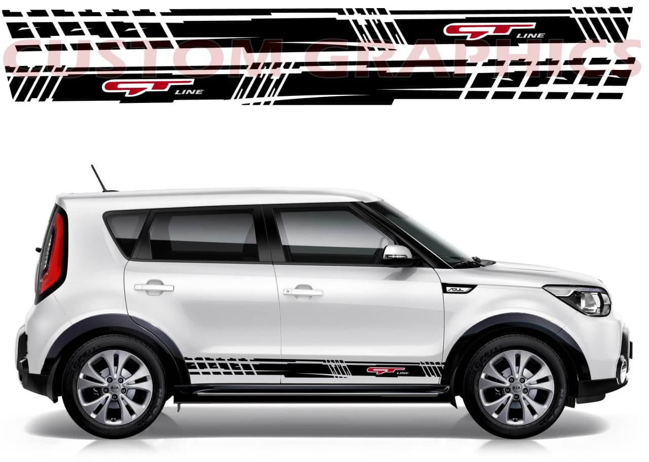 Vinyl Graphics Classic 2 colors Line Design Decal Sticker Vinyl Side Racing Stripes Compatible with Kia Soul