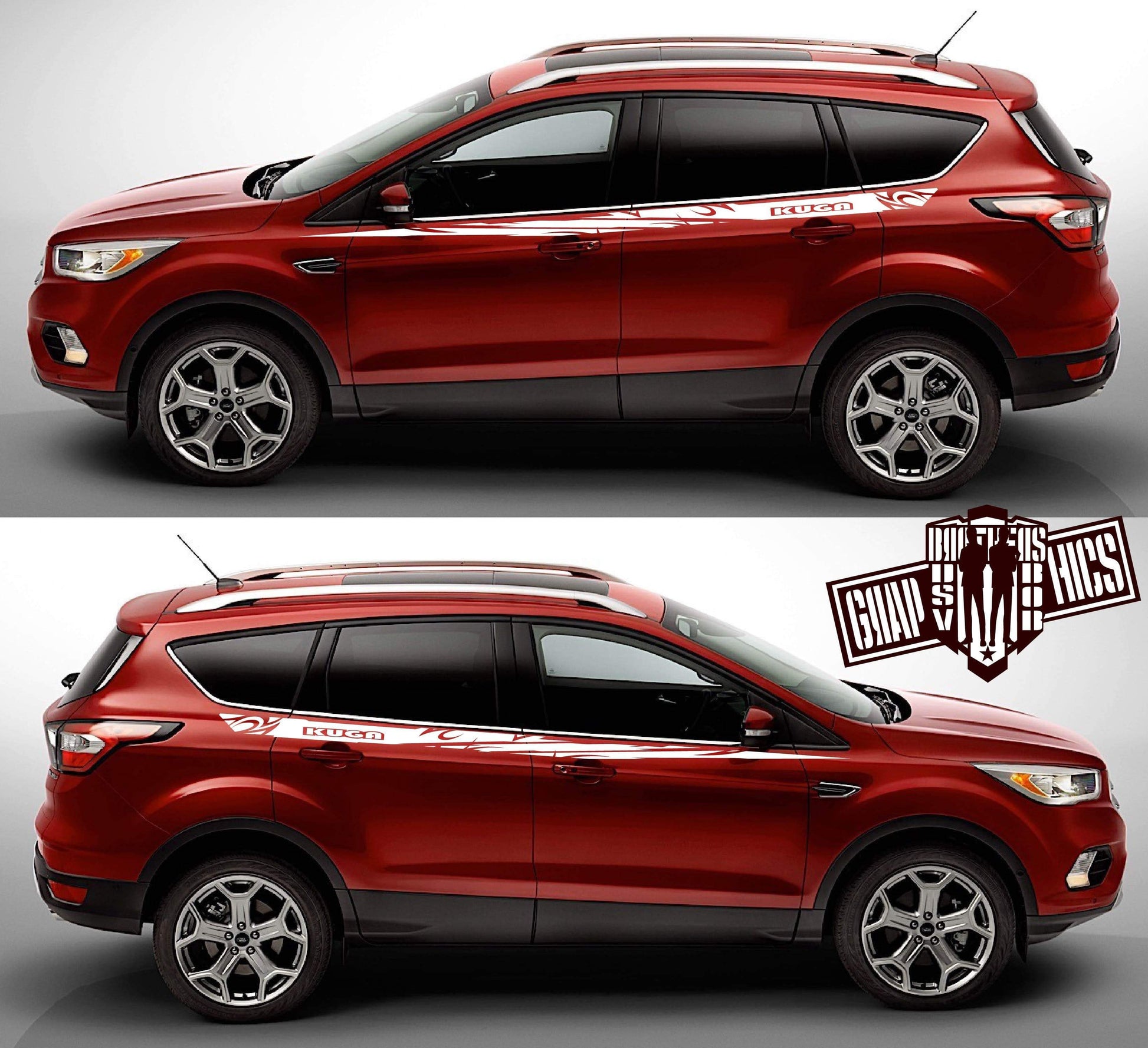 Set of Racing Side Stripes Decal Sticker Graphic for Ford KUGA - Brothers-Graphics